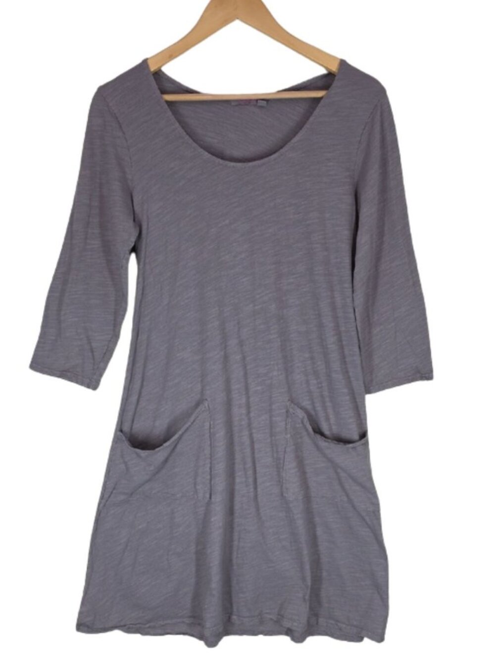 Fresh Produce Dalia Dress M Gray 3/4 Sleeve Scoop Neck A-Line Lagenlook T-Shirt